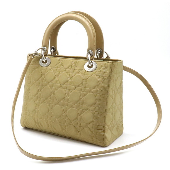 Dior  Lady Handbag Christian Cannage Nylon Leather Beige - Picture 1 of 9